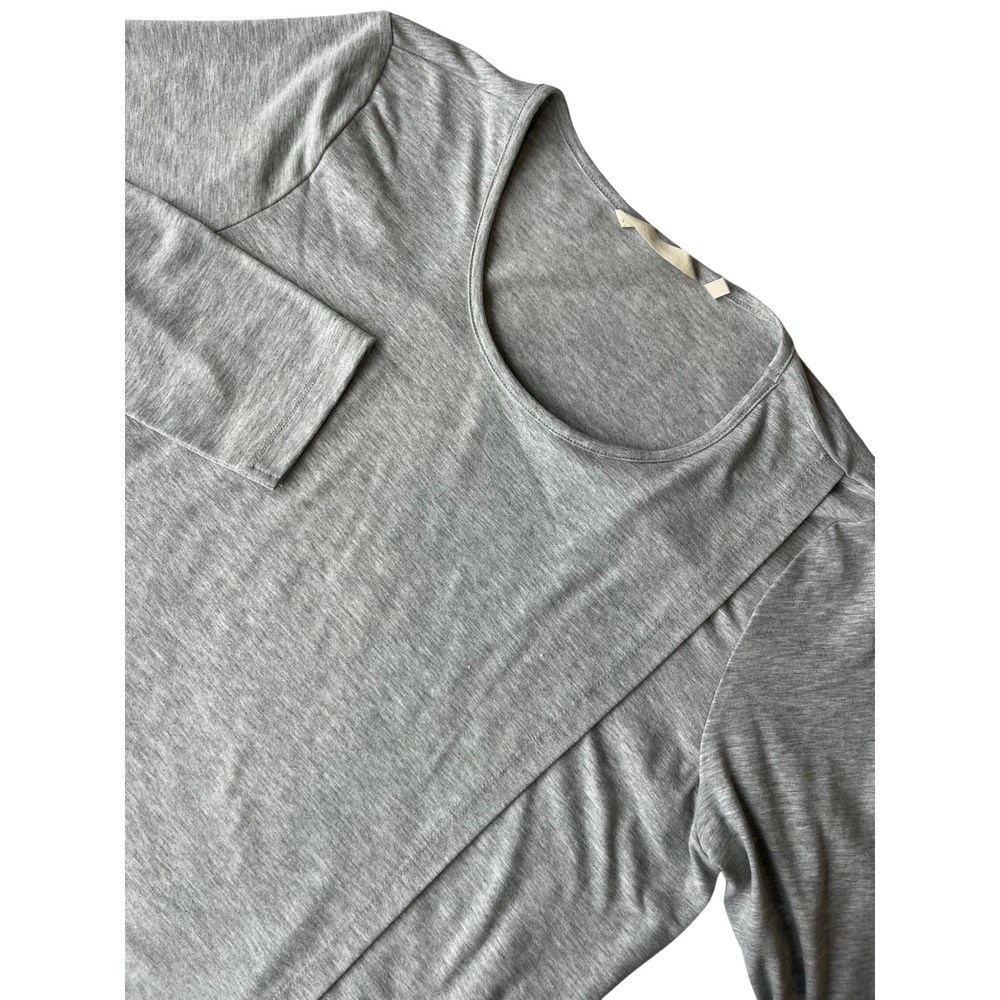 Soft Surroundings Gray Long Sleeve Tunic Top Asymmetrical Hem Sheer Panel Size L